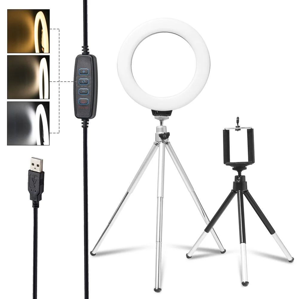 Мини 6 дюймовый LED селфи кольцевая лампа для Youtube Tiktok MakeUp Video Light со штативом USB