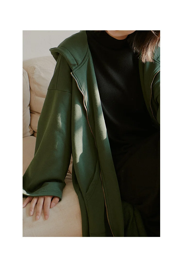 SuperAen Hooded Long Women Sweatshirts Autumn and Winter Korean Style Hoody Cotton Ladies Sweatshirts Zipper Women Clothes