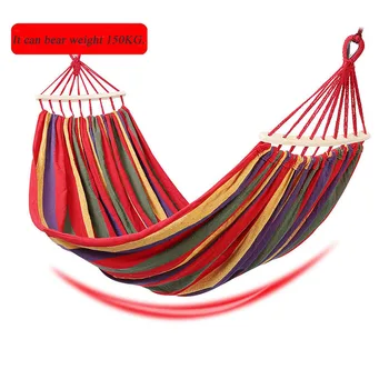 

Outdoor Portable Canvas Wooden Hammock Use for Travel Camping Garden Swing Wild Tree Shaker Rainbow Striped Hammock 2020 New