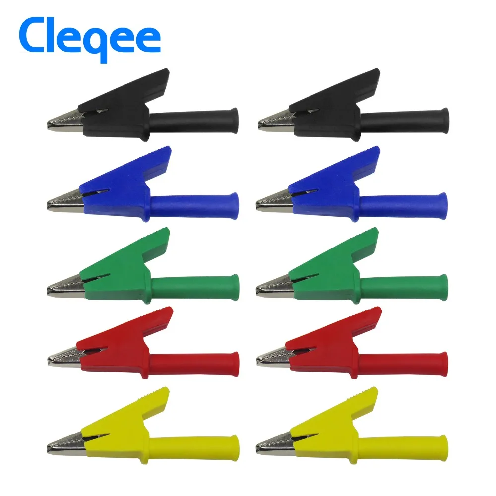 

Cleqee P2002 10psc/set 380V 20A Crocodile Alligator Clips Safety Test folders For 4mm Banana Plugs 5 Color