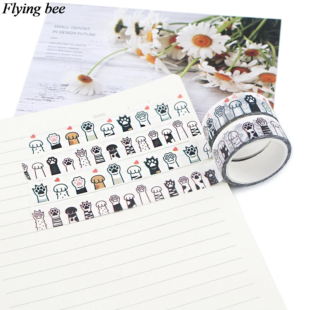 20 шт./лот Flyingbee 15 мм x 5 м бумажная Васи лента милая клейкая в виде кошачьей лапы