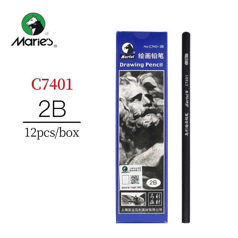 Надписью «Marie» карандаши для рисования 12 шт./кор. 2H HB B 2B 3B 4B 5B 6B 7B 8B угля/средний/жесткий диск/специальный мягкий карандаш эскиз канцелярских товаров - Цвет: C7401-2B-12pcs