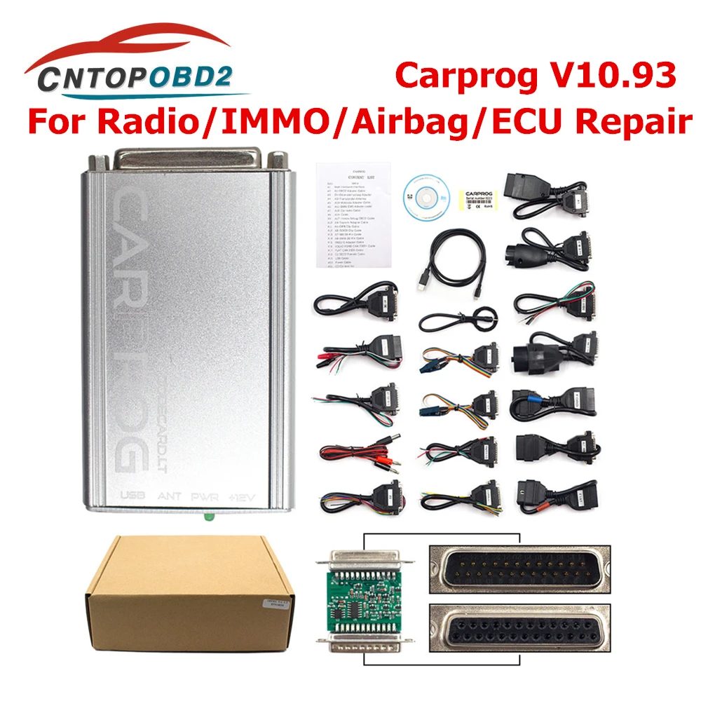 Лучшая цена Carprog V10.93 полный 21 адаптер автомобильный Prog 10,93 ECU чип тюнинг 10,05 ECU программист IMMO инструмент для установки подушки безопасности Keygen