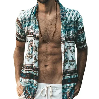 

Men Shirt 2020 New Men Vintage Print Hawaiian Shirts Summer Casual Short Sleeve Loose Shirts Male Beach Shirt Tops Plus Size