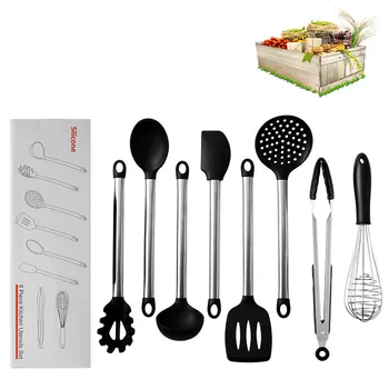 

kitchen tools stainless steel pipe handle silicone kitchenware high temperature resistant silicone kitchenware 8 sets