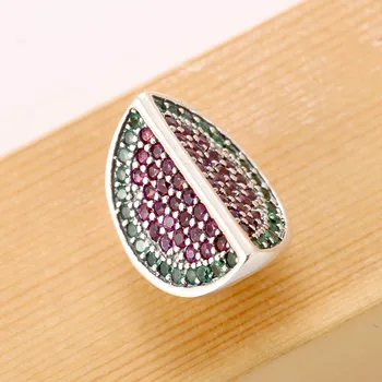 

Authentic S925 DIY Jewelry Watermelon Charms fit Lady Bracelet Bangle Red & Green CZ