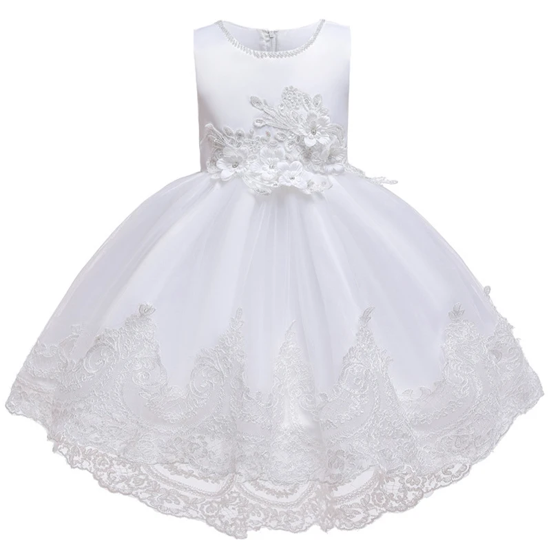 Свадебное платье со шлейфом с цветочным узором для девочек; Новое Кружевное детское платье принцессы; вечерние платья для девочек; детское платье ручной работы с бусинами и цветами