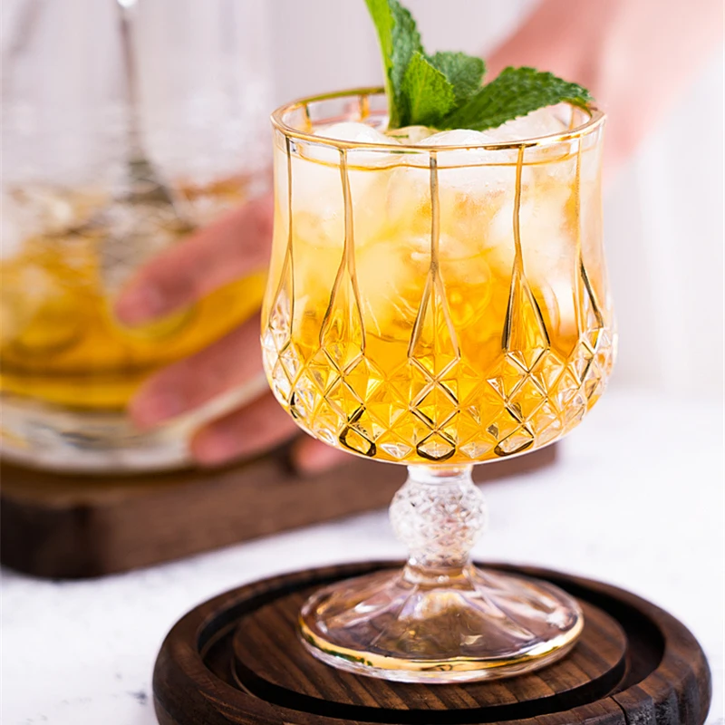 Whiskey Glass European Vintage Gold-Edged Crystal Glass Vodka Cup Short Leg Home Bar Beer Flute Champagne Classical