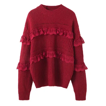 

2020 Spring Women Sweaters Pullover Long Sleeve Knit Women Sweater Jumper Tops Clothing Ruffles O Neck Loose Sweater Coats