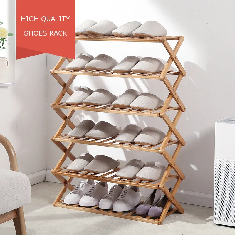 

Free installation folding multi-layer shoe rack simple household economic racks dormitory door storage rack bamboo shoe cabinet