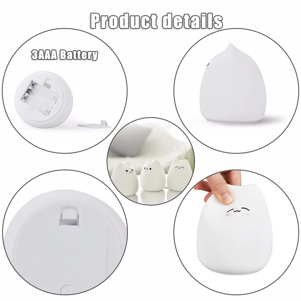  Aimkeeg AAA Battery 7 Colorful Silicon Animal Light Cat Silicon Touch Sensor LED Soft Breathing 3D  - 1000008609961