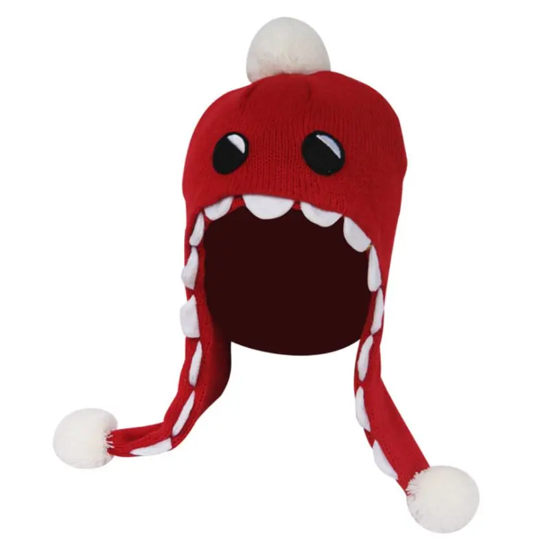 

Adult Children Unisex Winter Earflap Beanie Hat Cute Cartoon Monster Pompom Double Layer Preppy Style Student Knitted Warm Cap