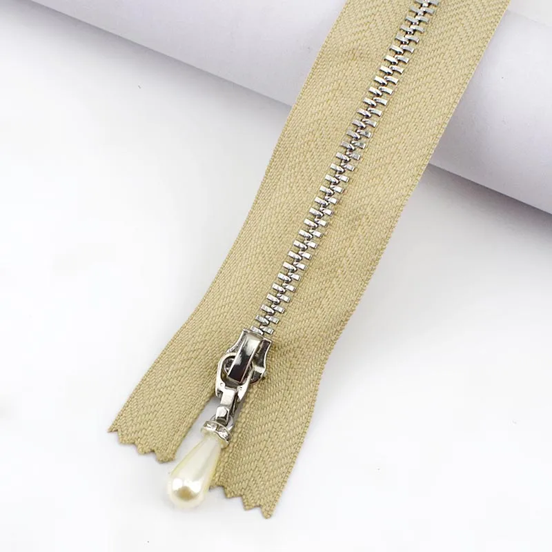 Meetee 2 шт. 20 см закройте 40/50/60/70 см с открытым концом 3# металлическая молния с жемчугом слайдер пулер застежки-молнии для шитья Костюмы Декор DIY Инструменты ремесла - Цвет: Хаки