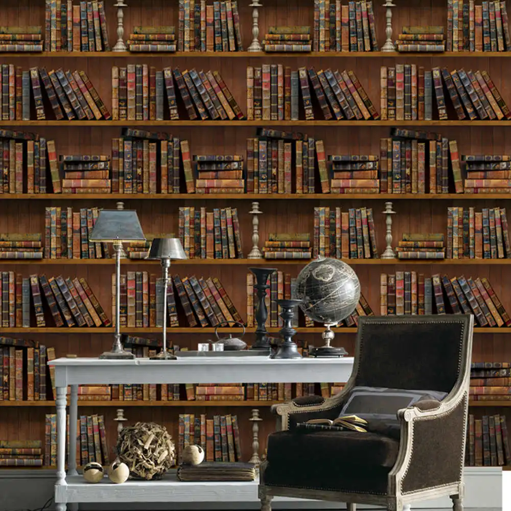 3D винтажная книжная полка пилинг и палка обои текстура древесины съемные