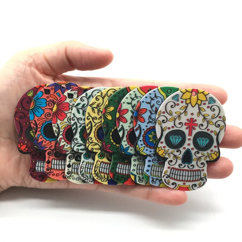 

10pcs Charms Sugar Skull Halloween Charms for Jewelry Making Calavera Sugary-Sweet Whimsical Relief Skull Acrylic Jewelry Charm