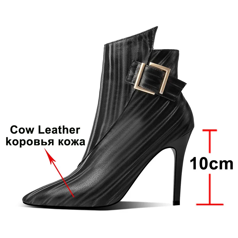 Meotina/осенние ботильоны; женские полусапожки из натуральной кожи с пряжкой на тонком каблуке; обувь на очень высоком каблуке на молнии; женская зимняя обувь; 39