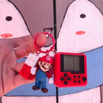 

10pcs/lot Classic Super Mario Keychain Ring Figure With Keychain Mario Bros Princess mushroom dinosaur Keyring PVC Action Toys