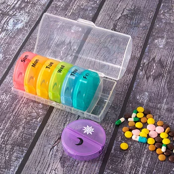 

Travel Weekly Pill Case Medicine Holder Capsule Container Round Multifunctional Mini Splitter Storage Box Moisture-proof AM PM