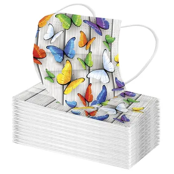 

50pc Cartoon Adult Disposable Mask 3 Layer Filter Hygiene Thicken Butterfly Print Face Mouth Windproof Mask Earloop Mascarilla