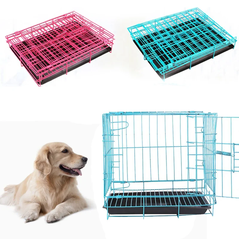 

Collapsible Pet Cage Iron Wire Dog Cat Iron Cage Door Safe Home Pink/Blue