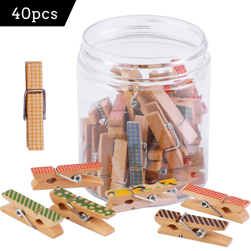 Miusie 40pcs Natural Wooden Colorful Sewing Clips Clothing Clips Holder
