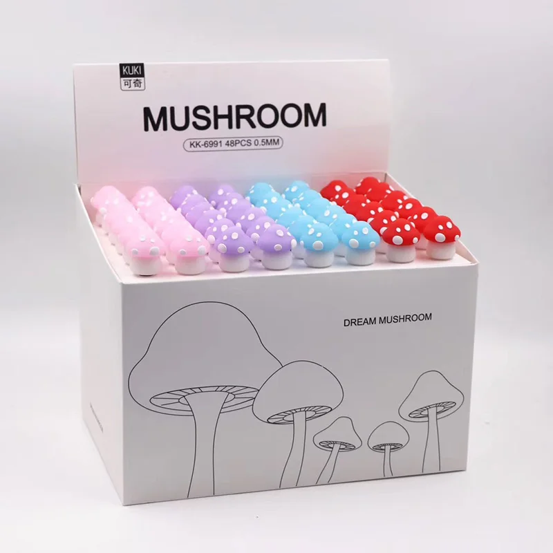Mushroom 48 шт. Рождественская Ручка Kawaii Милая гелевая ручка, набор ручек 0,5 мм чернил черного цвета, роликовые карандаши, Канцелярский набор для офиса и школы - Цвет: Mushroom