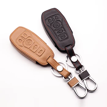 

100% leather car key case key cover for Ford Mustang 2015 2.3 T 5 buttons remote protect shell Key cases accessories Car wallet