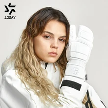 Лыжные варежки из козьей кожи, перчатки для сноуборда LDSKI, перчатки для большого пальца, термальная подкладка с защитной подкладкой из мягкой кожи