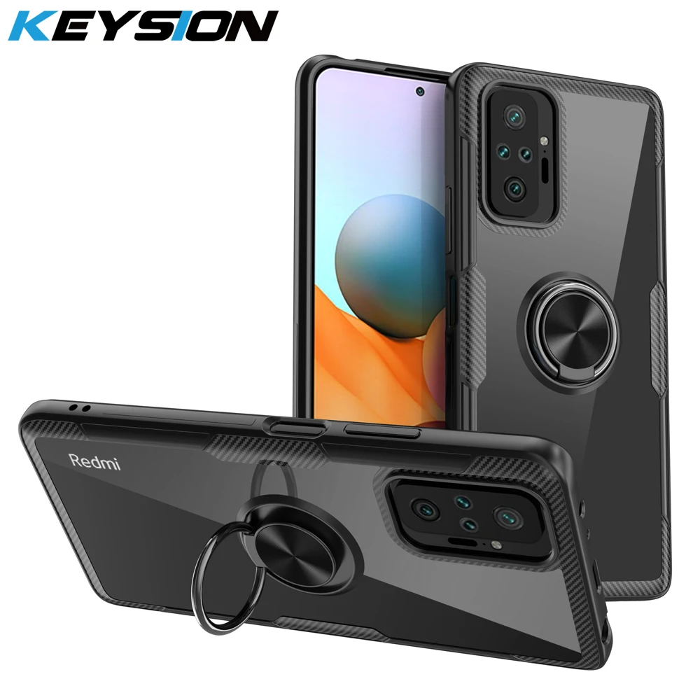 KEYSION Fashion Transparent Shockproof Case For Redmi Note 10 Pro Max 10S Clear Ring Phone Back Cover for Redmi Note 9 Pro 9S 8 1