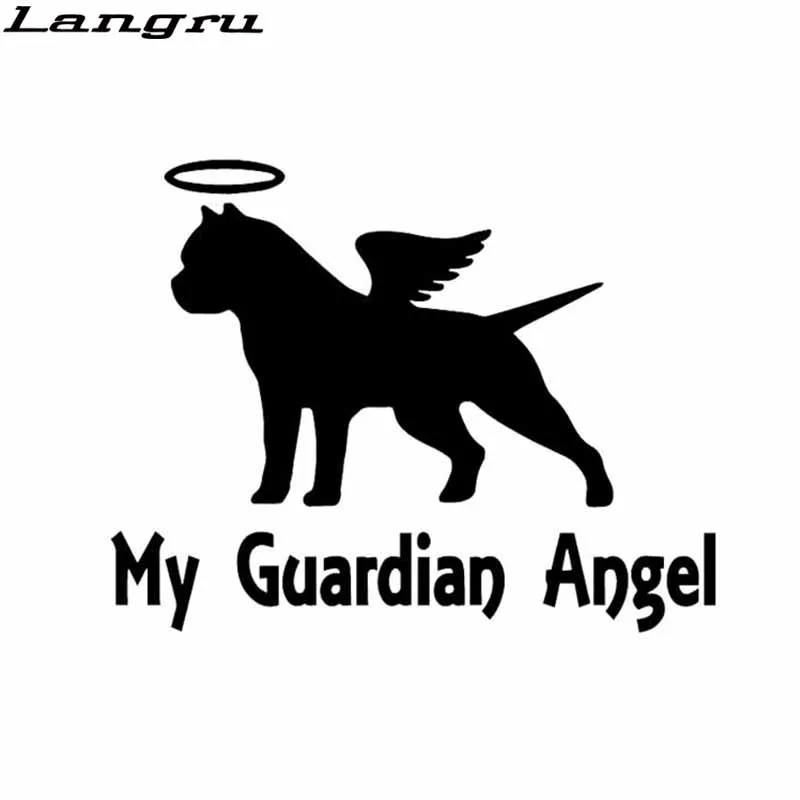 Langru 14.2*11.1CM Fun My Guardian Angel Pitbull Car Sticker Vinyl Decals Bully Dog Graphics Accessories Jdm | Автомобили и