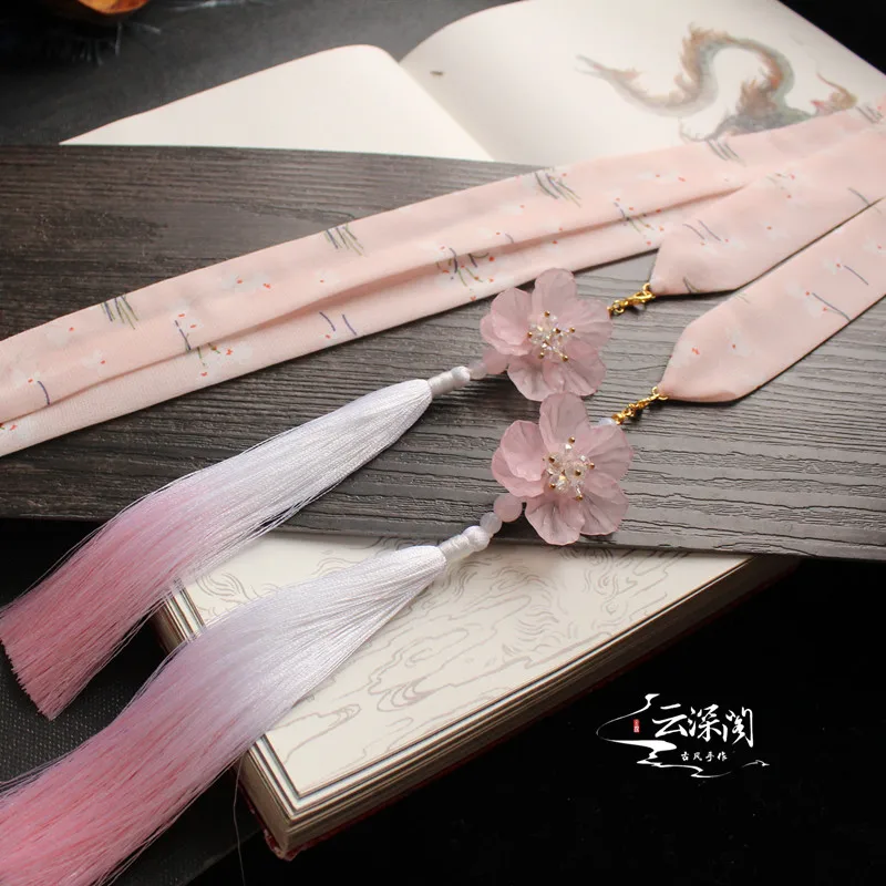 Small flower pink Шифон кисточкой Розовый/Синий Оголовье Древние китайские аксессуары для волос ханьфу кимоно лента для косплея Размер: 3*148 см - Цвет: Small flower pink