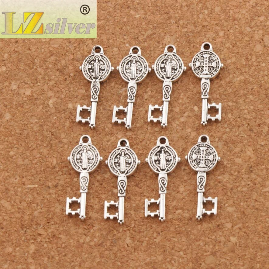 3Colors Saint Benedict Medal Cross Key Religious Charm Beads 300pcs 9.4x24mm Pendants Alloy   Jewelry DIY L1687