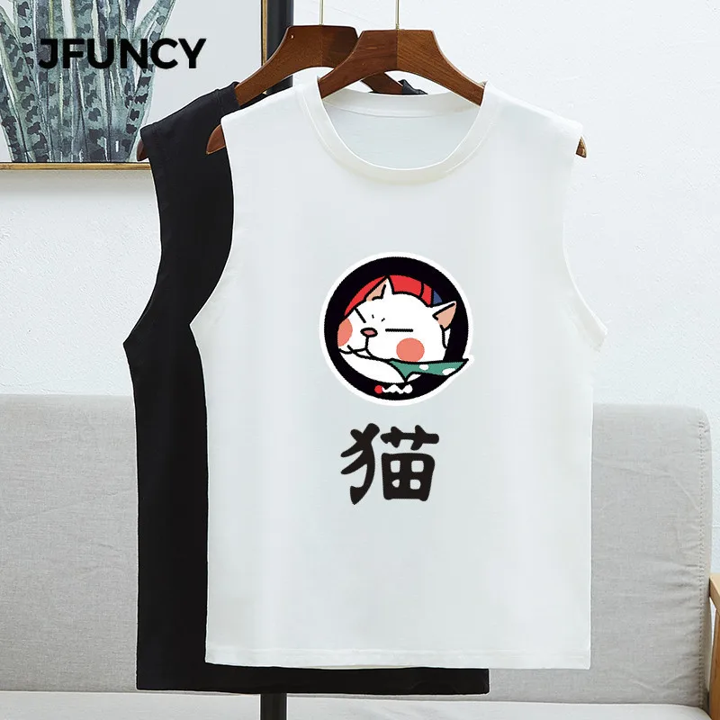 

JFUNCY 8 Colors Plus Size 2020 Summer Women Vest Tops Sleeveless Woman T-shirt New Printing Korean Oversize Female T Shirt