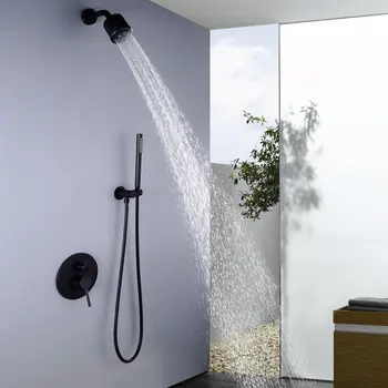 

Beiluode Matte Black Rainfall Shower Wall Mounted Concealed Shower System Single Handle Hot And Cold Water Mixer Shower AL1050