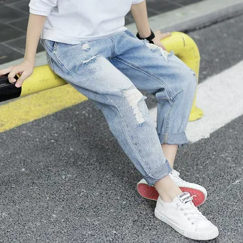 

Kids Jeans Teenage Boys 2020 Spring Casual Long Pants Fashion Hole Denim Trousers Child Casual Jeans for Boys Clothing 8 12 Year