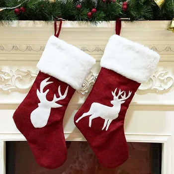 

ABFU-2 Piece 46cm Christmas Stocking Hanging Socks Xmas Rustic Personalized Stocking Decorations Family Party Holiday Supplies
