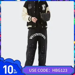 Pantalones vaqueros Harajuku con estampado de letras para hombre, Jeans holgados de algodón de cintura baja con agujeros lavados, ropa de calle informal recta, Otoño, 2021