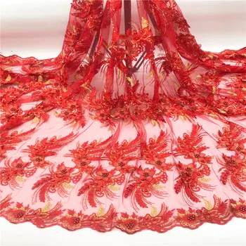 

Latest Style Beaded Lace Fabric 2019 Fashion African Lace Fabric Tulle African French Lace Fabric High Quality Red