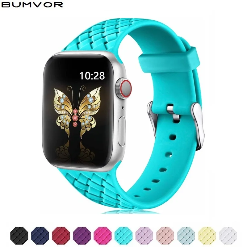 Силиконовый ремешок для Apple watch 5 44 мм 40 iwatch 38 42 ромбический узор часов Браслет 4 3 2 1