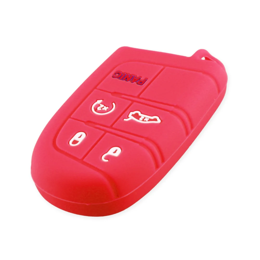 KEYYOU 30pcs For Jeep Grand Cherokee Dodge JCUV Dart Journey Chrysler 300C 5 Button Remote Silicone Car Key Case Cover Fob Shell - Название цвета: Красный