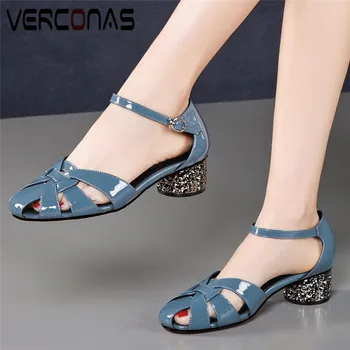 

VERCONAS Women Classic Design Comfortable Popular Lace Up Round Toe Sandals High Heels Party Shoes Summer Elegant Shoes Woman