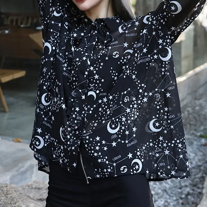 Rosetic женская блузка Готический шифон Blusas Mujer De Moda Женские топы и блузки черного цвета