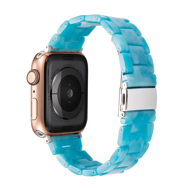 Resin strap for apple watch band 7 44mm 40mm 42mm 38mm 41 45mm correa transparent Loop watchband for iwatch 7 6 se series 5 4 3 Marble blue