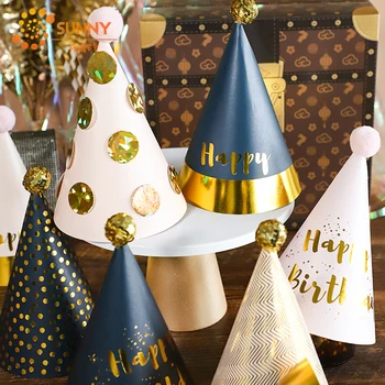 

Black Gold Round Dot Stripe Party Hat Sequin Plush Ball Mini Birthday Caps Boys/Girls Birthday Party Decoration Supplies