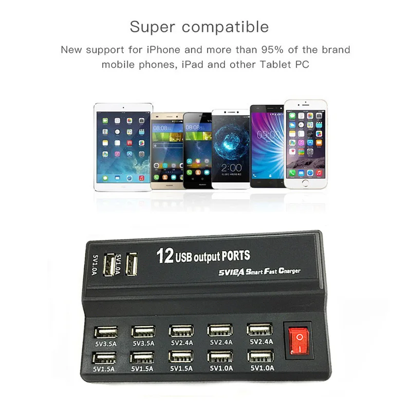 Планшет 12А 12 портов быстрая usb зарядная станция зарядное устройство концентратор адаптер питания зарядное устройство Быстрая зарядка телефон планшет USB зарядное устройство