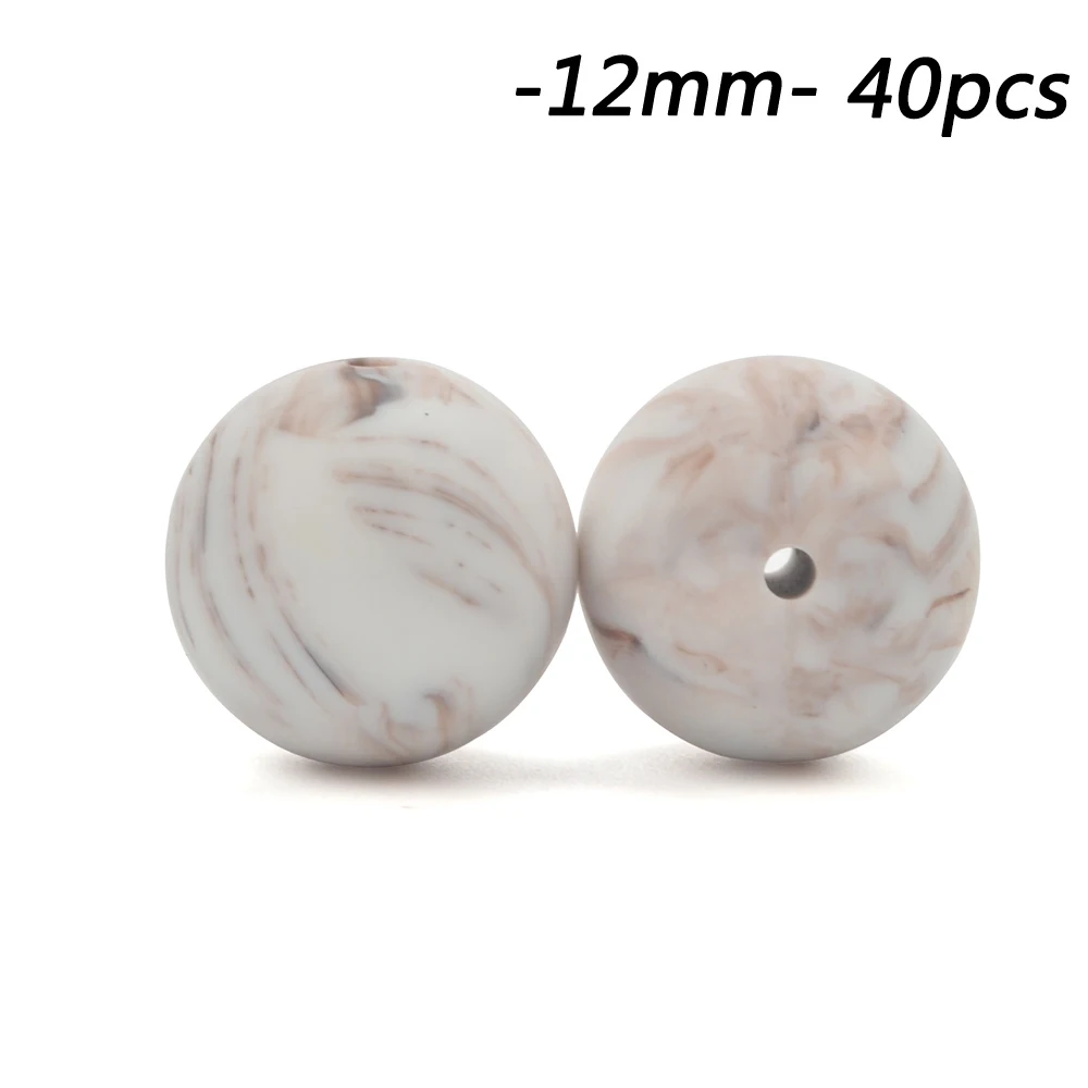 brown marble Круглые Силиконовые бусы 12 мм 40 шт Детские игрушки для прорезывания зубов пищевая жевательная игрушка младенческие Прорезыватели подарок для душа ожерелье соска - Цвет: brown marble