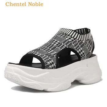 

2019 Newest Two Style Sandals Women Beach Shoes High Quality High Heels Platform Flats Knitting Summer Causal Shoes 35-40 Size