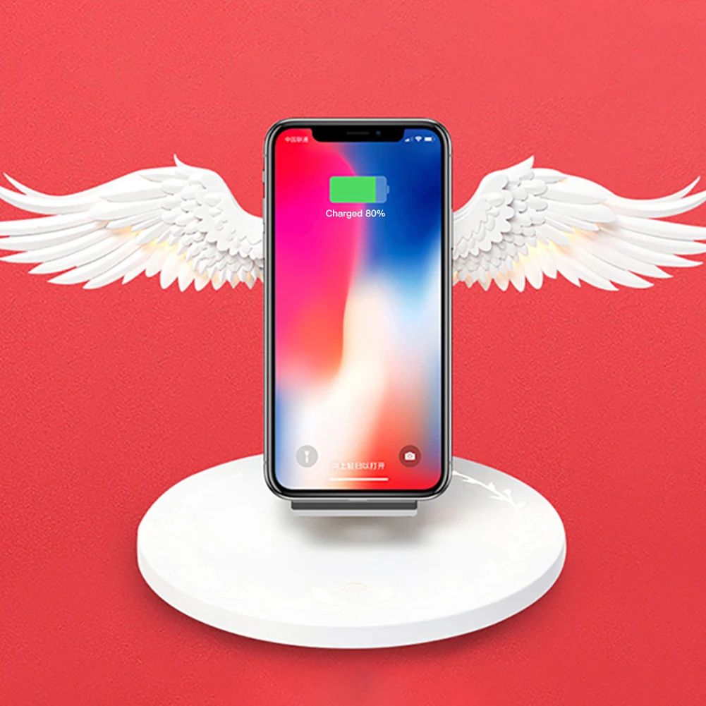 

Angel Wings Wireless Charger Holder for iPhone X XS Max XR 8 Plus Led Light Fast Charging Dock Station for Samsung S10 Plus S10e