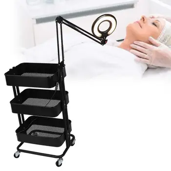 

Multi-functional 3 Tier Rolling Wheels Trolley Cart Hair Beauty Salon Storage Rack With Light Tattoo Body Art Trolley Cart Salon