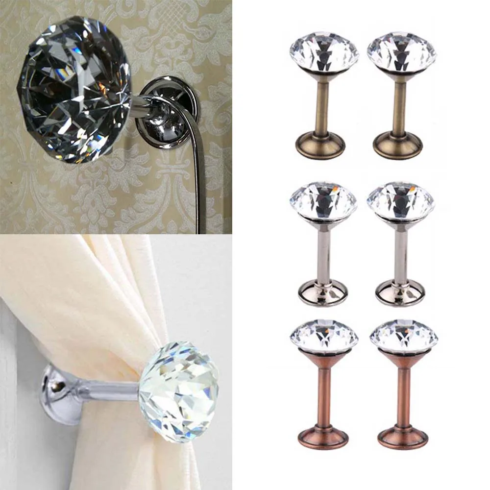 

2 PCS Shiny Rhinestone Design Tieback Exquisite Zinc Alloy Curtain Hook Wall Mounted Practical Home Bedroom Theme DIY Decoration